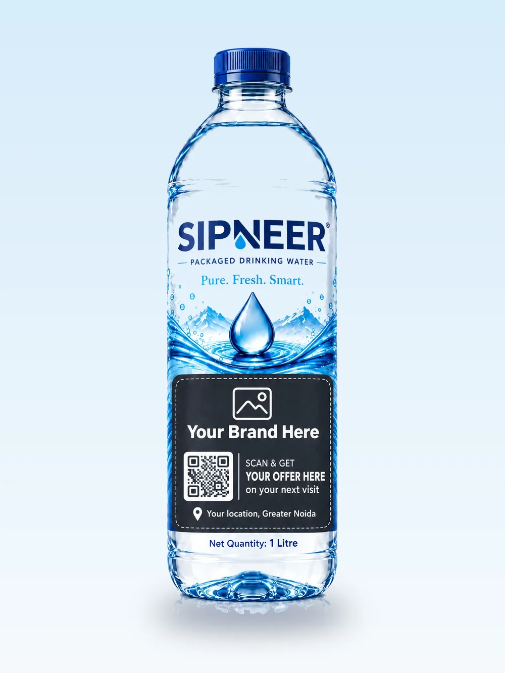 SIPNEER bottle with a Your Brand Here panel